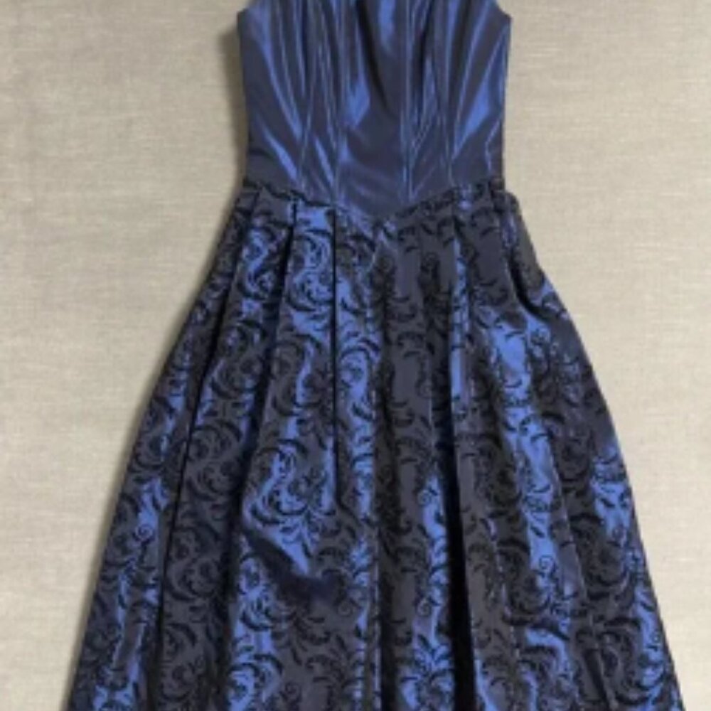 Vtg Prom Dress 12 Blue Black Satin Corset Regency Princess Dark Romantic 90s y2k